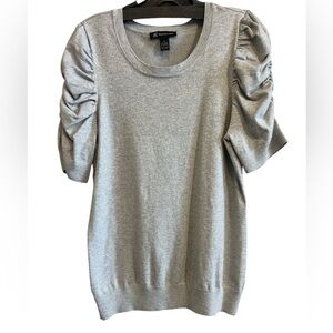 INC International Concepts Silver Sweater Blouse  XL Ruched Sleeves New